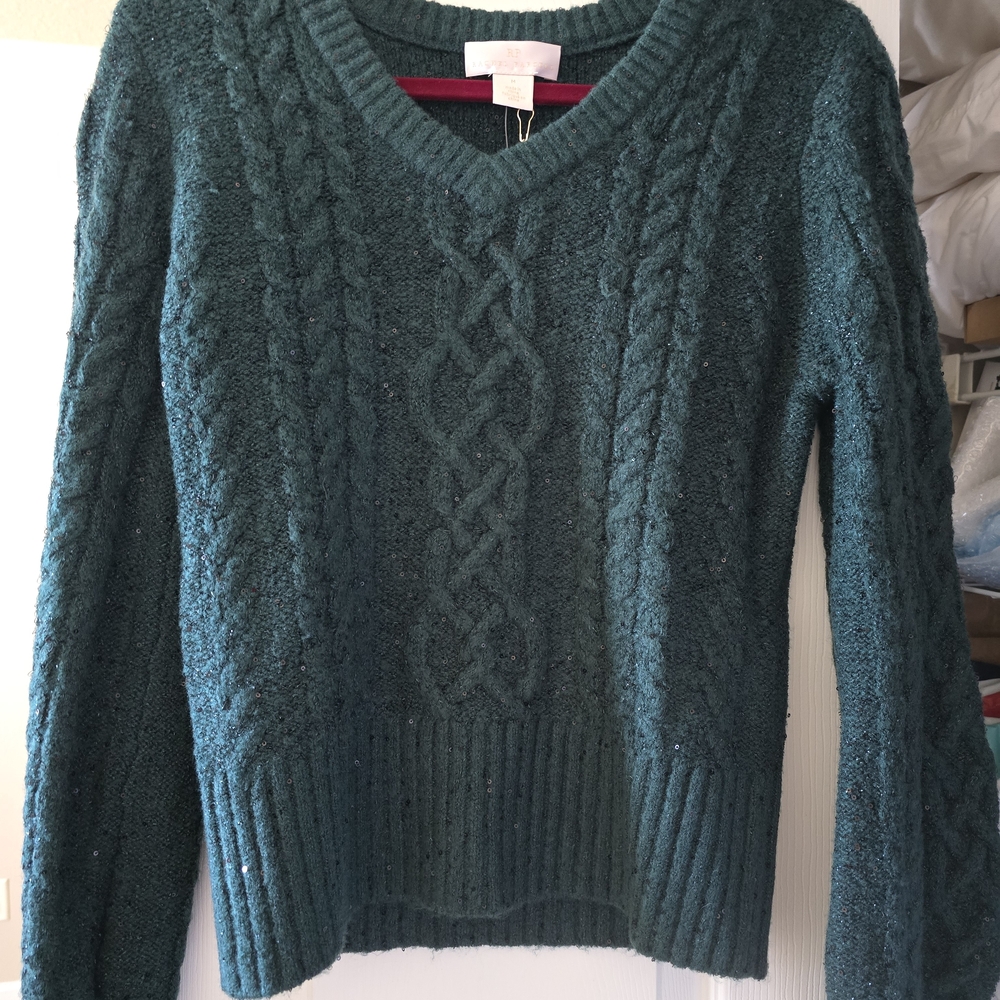 Nordstrom V-Neck Cable Knit Sweater - Dark Green